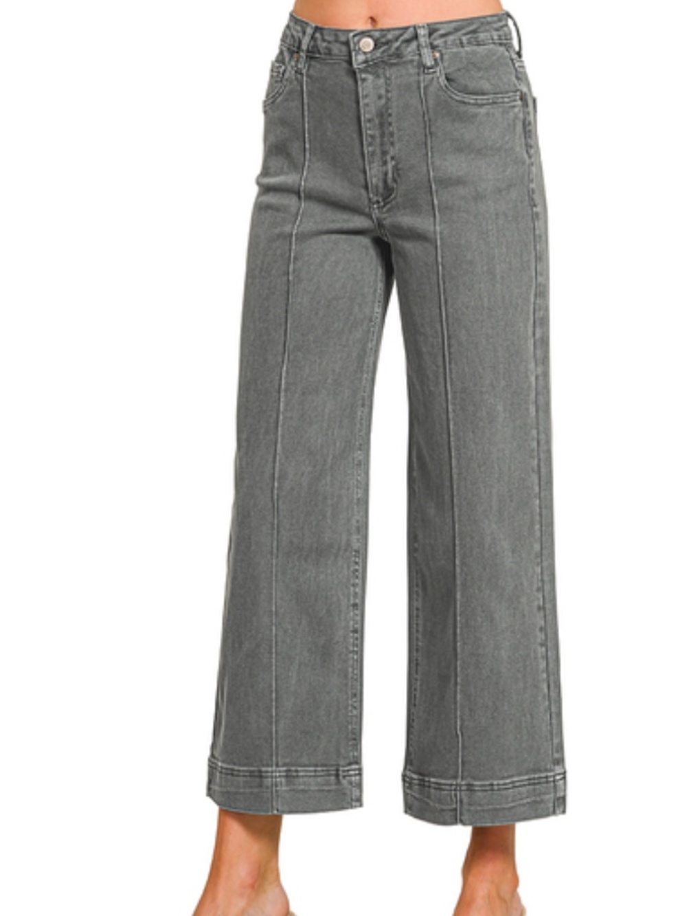 HIGH RISE WIDE LEG PINTUCK COLOR DENIM PANTS